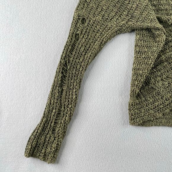Millau olive green open knit distressed pull over sweater size Small 100% Cotton - Picture 3 of 10